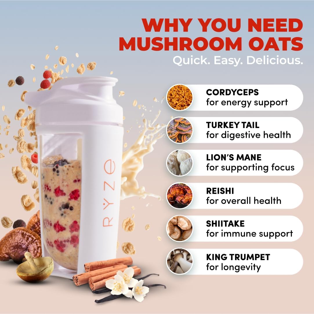 RYZE Superfoods Mushroom Coffee Medium Roast 30 Servings + Mushroom Overnight Oats 7 Servings – USDA Organic