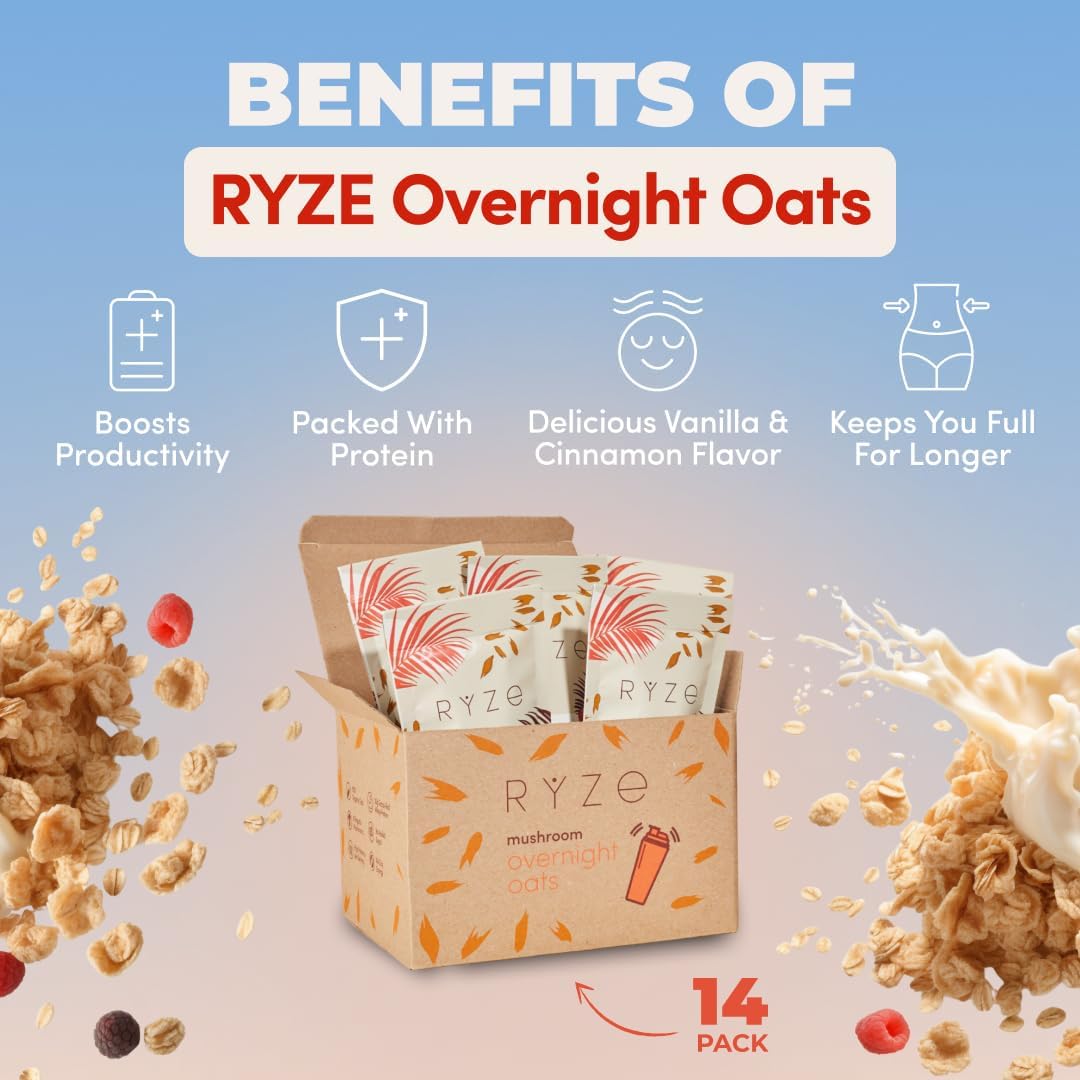 RYZE Superfoods Mushroom Coffee Medium Roast 30 Servings + Mushroom Overnight Oats 7 Servings – USDA Organic