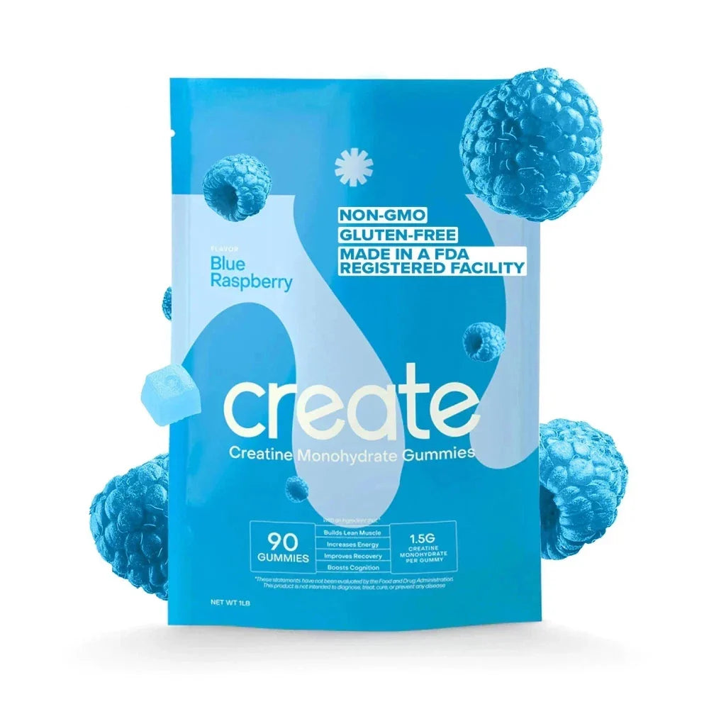 Create Creatine Monohydrate Gummies – Blue Raspberry Flavor | 90 Count – Brand New Sealed