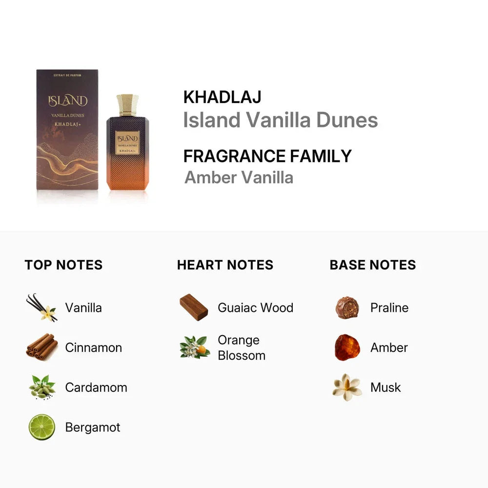 Khadlaj Island Vanilla Dunes Extrait de Parfum 3.4 oz – Unisex Amber Vanilla Fragrance