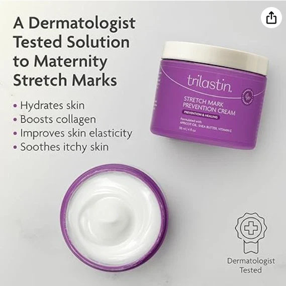 TriLASTIN Maternity Stretch Mark Prevention & Healing Cream – 4 oz | Pregnancy Belly Butter